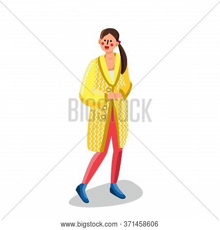 Woman Wearing Knitted Cardigan Clothes Vector Illustration