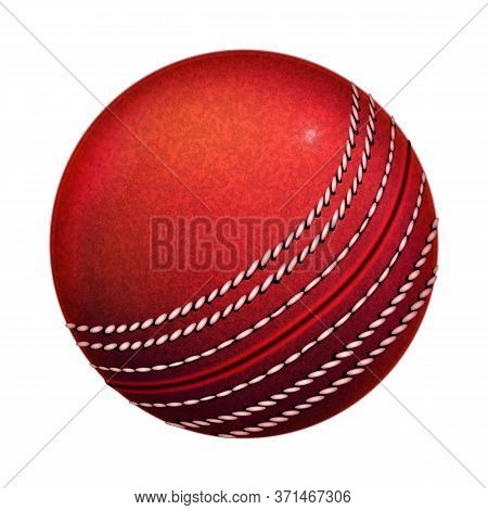 Cricket Spherical Playing Ball Equipment Vector. Red Cricket Sportsman Play Tool For Hitting Or Bowl