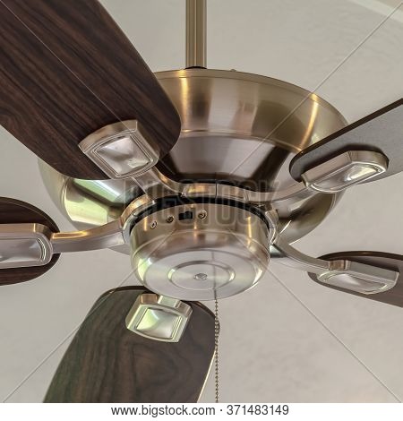 Square Standard Ceiling Fan With Built In Lights Five Blade Design And Metal Downrod
