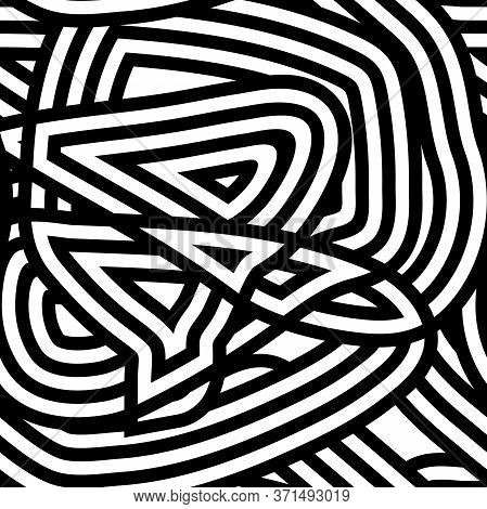 Seamless Striped Abstract Pattern. Black And White Tangled Lines. Messy Stripes. Monochrome Knot, Cl