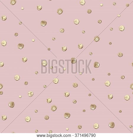 Abstract Seamless Pattern With 3d Golden Glittering Acrylic Paint Round Circles Polka Dot On Pastel 
