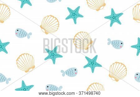 Seamless Pattern With Seashells And Fish Stock Vector Illustration