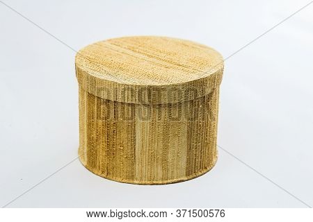 Round Banana Fiber Box With Closed Lid. Round Shaped. Eco-friendly Container.