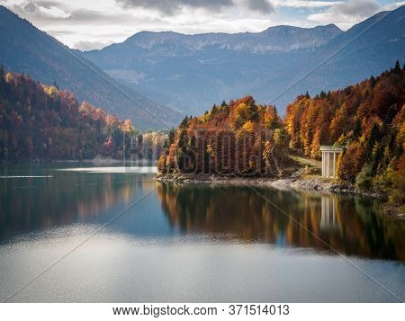 Autumn At Sylvenstein Reservoir In Bavaria, Germany