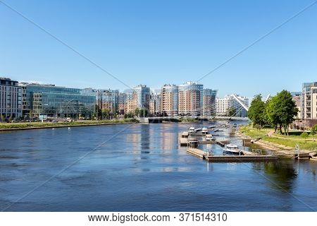 St. Petersburg, Russia - June 14,  2020: View From The Bolshoi Krestovsky Bridge To The Malaya Nevka
