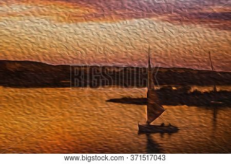 Cloudy Sky At Sundown And Traditional Sailing Boats Called Felucca Sailing The Nile River. The Longe