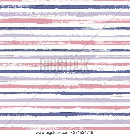 Stripes Watercolor Paintbrush Seamless Vector Pattern. Retro Background With Lines Texture. Distress