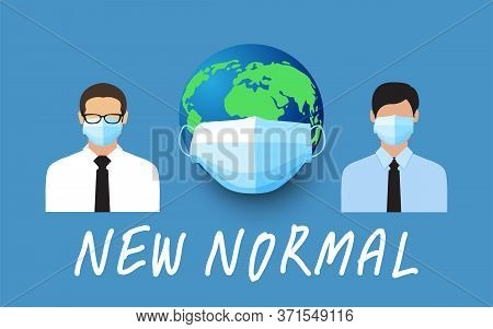 New Normal Concept Letters On The Green Background , Safety Breathing Mask, Covid-19, Protection To 