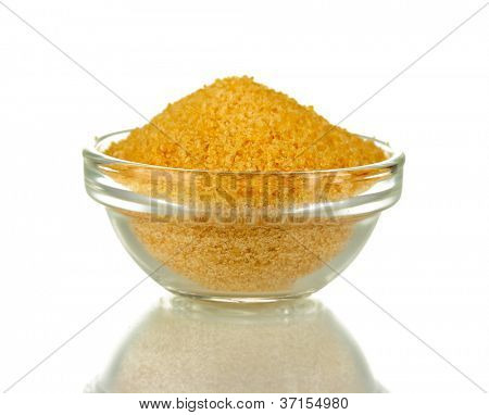 Crystals of gelatin in a bowl isolated on white close-up
