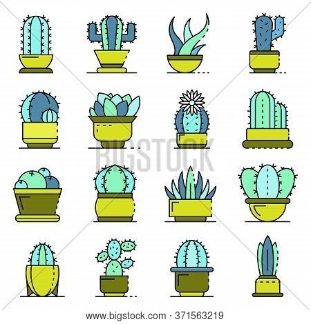 Succulent Icons Set. Outline Set Of Succulent Vector Icons Thin Line Color Flat Isolated On White