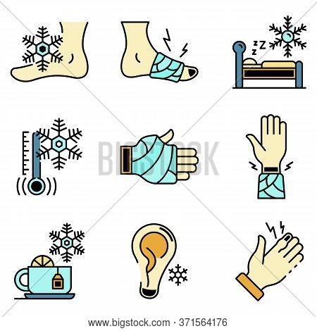 Frostbite Icons Set. Outline Set Of Frostbite Vector Icons Thin Line Color Flat Isolated On White