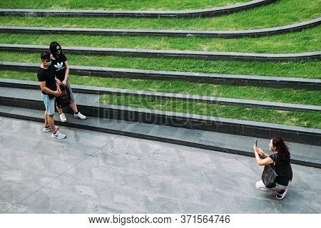 Bangkok, Thailand -june 15, 2020 : Asian Travelers Wearing Hygiene Face Mask To Protect From Coronav