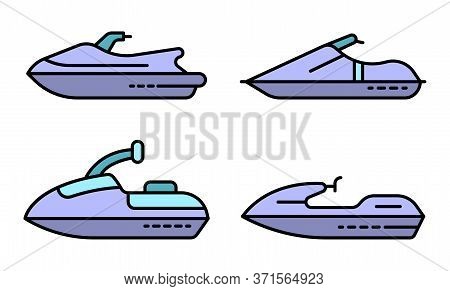 Jet Ski Icons Set. Outline Set Of Jet Ski Vector Icons Thin Line Color Flat Isolated On White