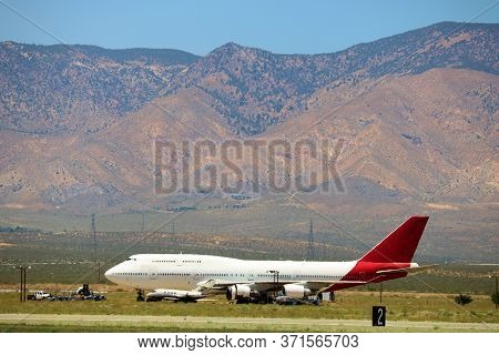 June 10, 2020 In Mojave, Ca:  Retired 747 Airliner Aircraft On A Field Ready To Be Resold Or Dismant