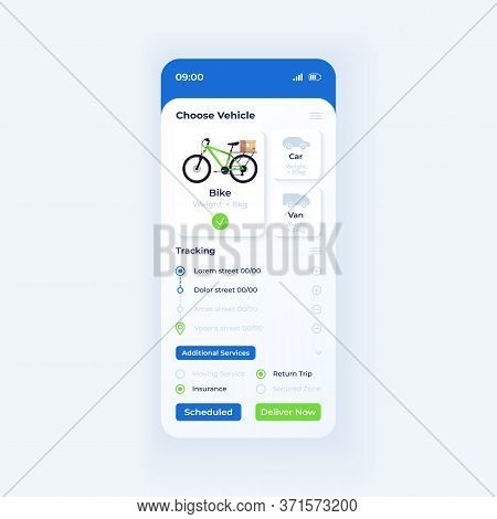 Delivery App Smartphone Interface Vector Template. Mobile App Page Light Theme Design Layout. Vehicl
