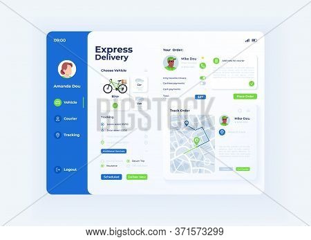 Express Delivery Tablet Interface Vector Template. Mobile App Page Light Mode Design Layout. Custome