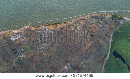 Roman Ruins Of Argamum (organe) Citadel. Dobrogea Romania. Aerial View.