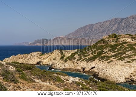 Panoramic View Of A Sea And Islands From The Top Of The Mountain, On The Island Of Crete, Greece.