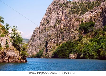 View Of Beautiful Tourist Attraction, The Idyllic Matka Lake At Matka Canyon In The Skopje Surroundi