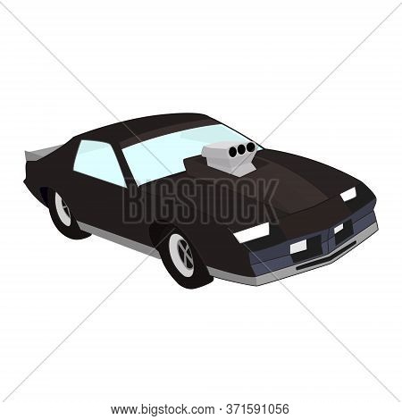 Isometric Car For Drag Racing With A Large Racing Carburetor On The Hood. Muscle Car Isolated On Whi