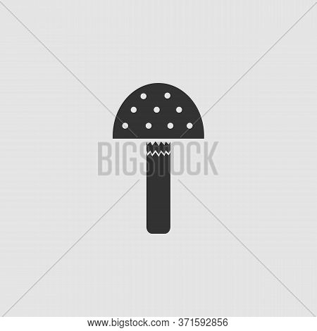 Amanita Icon Flat. Black Pictogram On Grey Background. Vector Illustration Symbol