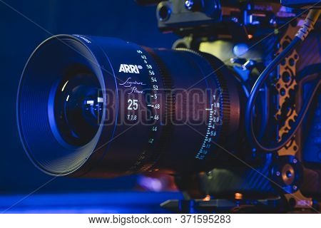 Kyiv, Ukraine - 04.17.2020: Studio Shoot Of Professional Lens Arri Signature Prime, Close-up. Profes
