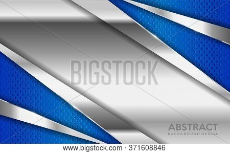 Shinny Metal Silver Background Combine With Blue Textured Overlap Layer. Abstract Background Design