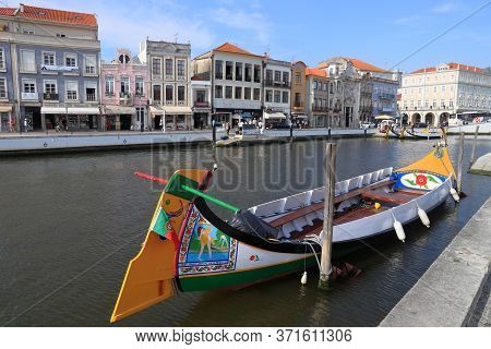 Aveiro, Portugal - May 23, 2018: Aveiro Canal Gondola-style Boats In Portugal. Aveiro Is Known As Th