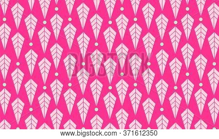 Geometrical Pink Leaves With Turquoise Dots Vertical Pattern. Vector Repeated Seamless Pattern Desig