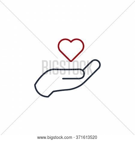 Charity Donation Linear Icon. Share Your Love With Others. Contribution Hand And Heart. Concept For 