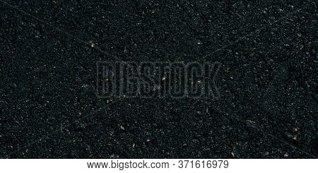 Surface Grunge Asphalt Banner 6x3. Seamless Asphalt Concrete Dark Gray Grain Road. Black Texture Bac