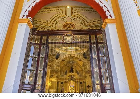 Cholula, Puebla, Mexico - January 5, 2019 Colorful Front Door Iglesia De Nuestra Senora De Los Remed