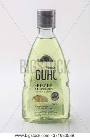 Wetzlar, Germany 2020_04_11: Plastic Bottle Guhl Hair Shampoon Over White Background. Guhl Ikebana G