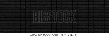 Panorama Of Black Stone Brick Texture And Background ,wall Dark Brick Wall Texture Background.