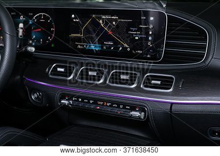 Novosibirsk/ Russia - April 28, 2020: Mercedes-benz Gle-class, Close-up Of The Central Control Panel