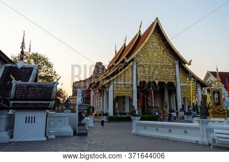 Chiang Mai Thailand-10 January 2020:wat Chedi Luang Temple,built During The Reign Of Phaya Saen Muea