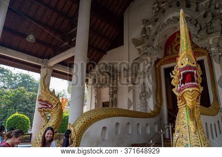 Chiang Mai Thailand-12 January 2020:wat Chedi Luang Temple,built During The Reign Of Phaya Saen Muea