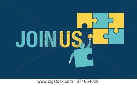 Join Us Or We Are Hiring Staff Recruitment Concept  - People Working Team In Puzzle Metaphor - Vecto