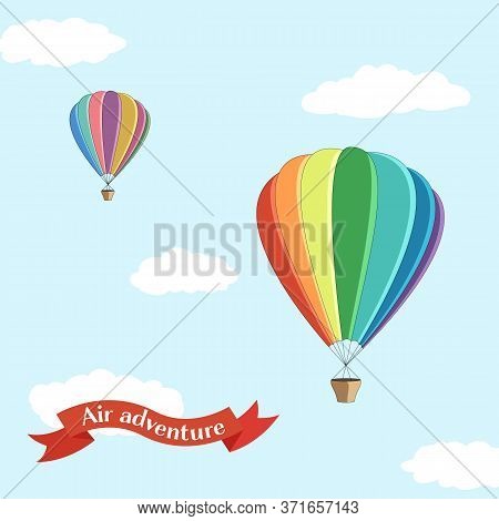 Happy Montgolfier Day. Multicolored Balloon In The Blue Sky. Air Adventure. A Festive Balloon Is Fly