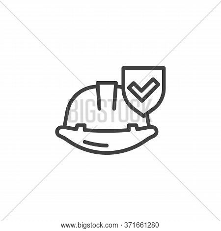 Work Insurance Line Icon. Linear Style Sign For Mobile Concept And Web Design. Hard Hat With Protect