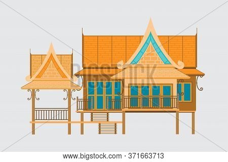 Thai Traditional House,thai Wooden House Beautiful Architecture, Vector Illustration.
