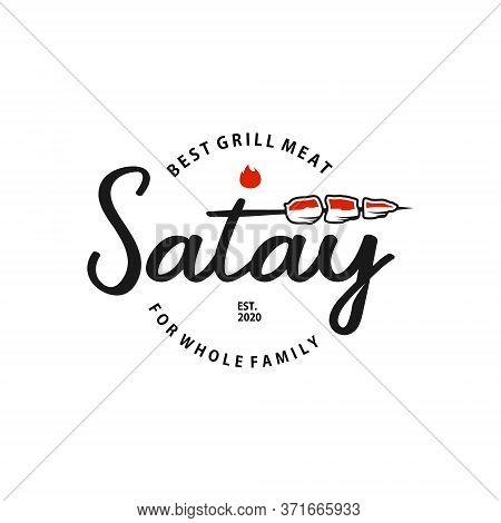 Fun Simple Satay Logo Stamp Badge Food Vector Graphic Design Traditional Culinary Food Cuisine Label