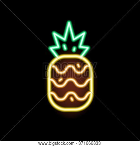 Glowing Neon Light Pineapple Shape Vector Flat Illustration. Exotic Fruit Fashion Icon Isolated On B