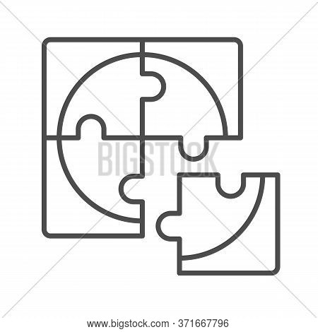 Four Puzzle Pieces Thin Line Icon, Business Solution Concept, Jigsaw Puzzles Sign On White Backgroun