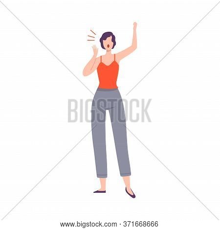 Young Woman Announcing, Shouting Or Yelling, Struggle For Freedom, Independence, Equality, Female Po