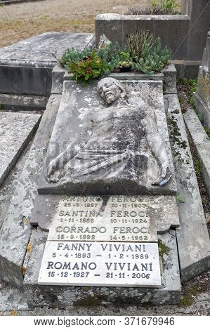 Florence, Italy - October 2019: The Grave Of Corrado Feroci Aka Professor Silpa Bhirasri, A Tuscan-b