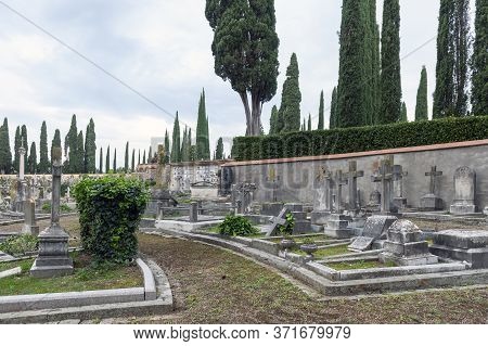 Florence, Italy - October 2019: The Evangelical Cemetery At Laurels (cimitero Evangelico Agli Allori