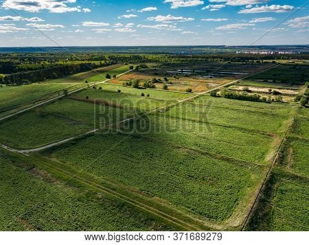 Overgrown Natural Sludge Sumps For Wastewater Treatment, Aerial View