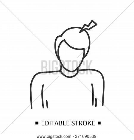 Headache Icon. Person With Small Thunderclap Strike. Concept Linear Pictogram Of Low And Medium Inte