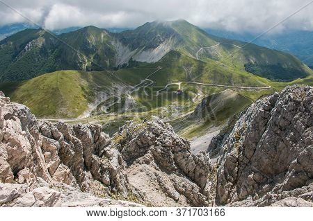 Panoramic View Of Mountains From The Top Of Mount Terminillo In Lazio, Central Italy